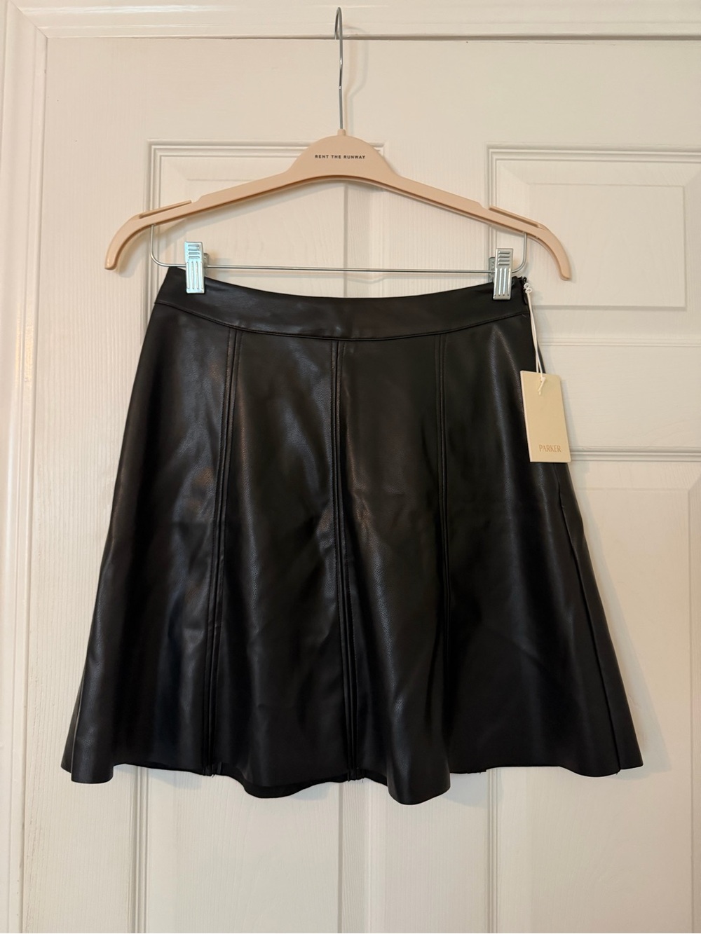 Parker Black Faux Leather Fit & Flare Mini Skirt Size 6 NWT